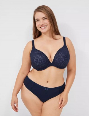 Lane Bryant Cotton With Lace Waist String Panty Dames Blauw | HOG565ZZ