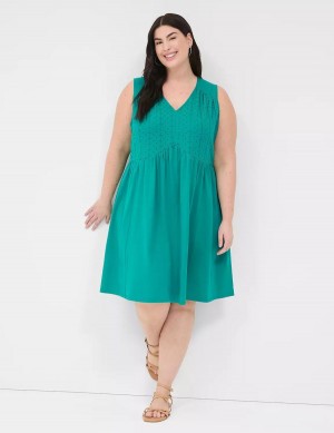 Lane Bryant Easy Swing Eyelet-Bodice Casual Jurk Dames Lichtturquoise | UYM8996XA