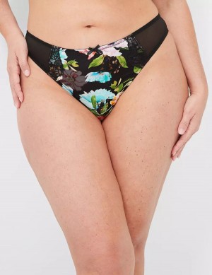 Lane Bryant Printed Lace-Trim String Panty Dames Zwart | CBI3974ZR