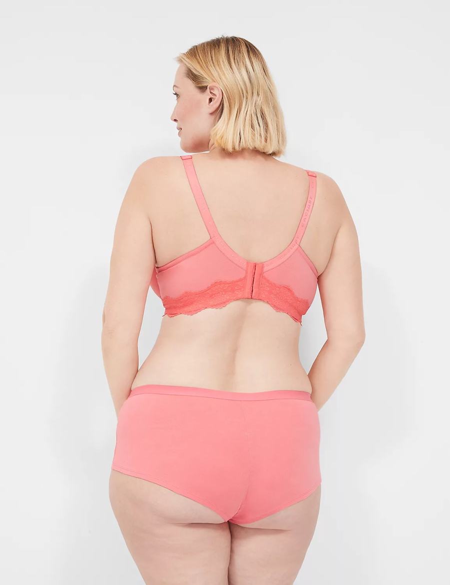 Lane Bryant Cotton Boyshort With Lace Slips Dames Roze | THL6388GS