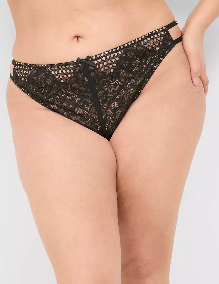 Lane Bryant Crotchless Strappy String Panty Dames Zwart | PCT5399SA