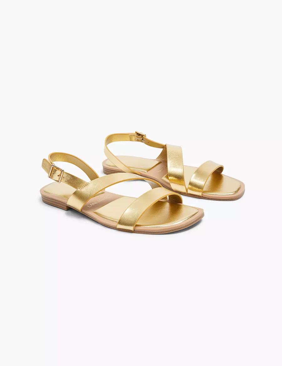 Lane Bryant Dream Cloud Double-Band Faux-Leather Platte Sandalen Dames Goud | OKB4139NZ