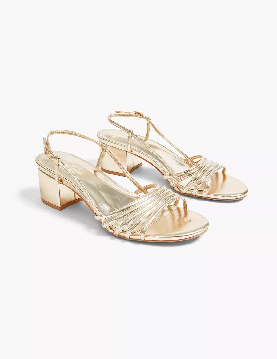 Lane Bryant Dream Cloud Metallic Strappy Low Block Heel Hakken Sandalen Dames Goud | SYC549MW