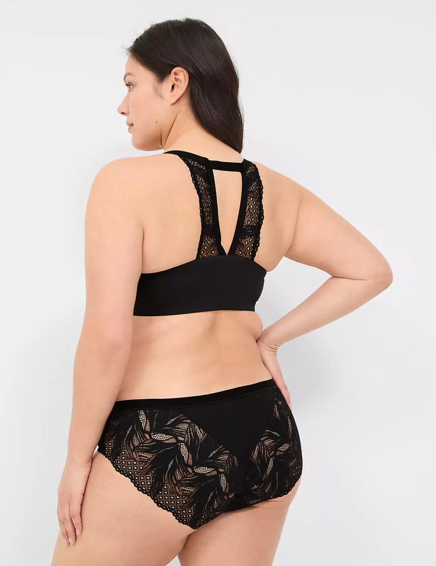 Lane Bryant No-Show Lace-Back Hipster Panty Dames Zwart | AEM9352RN