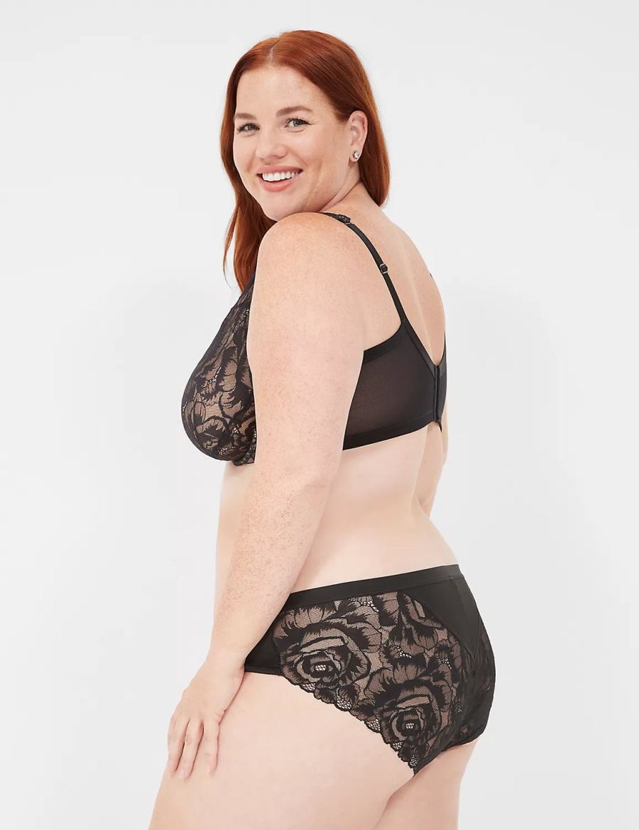 Lane Bryant No-Show Lace-Back Hipster Panty Dames Zwart | MGG384XR