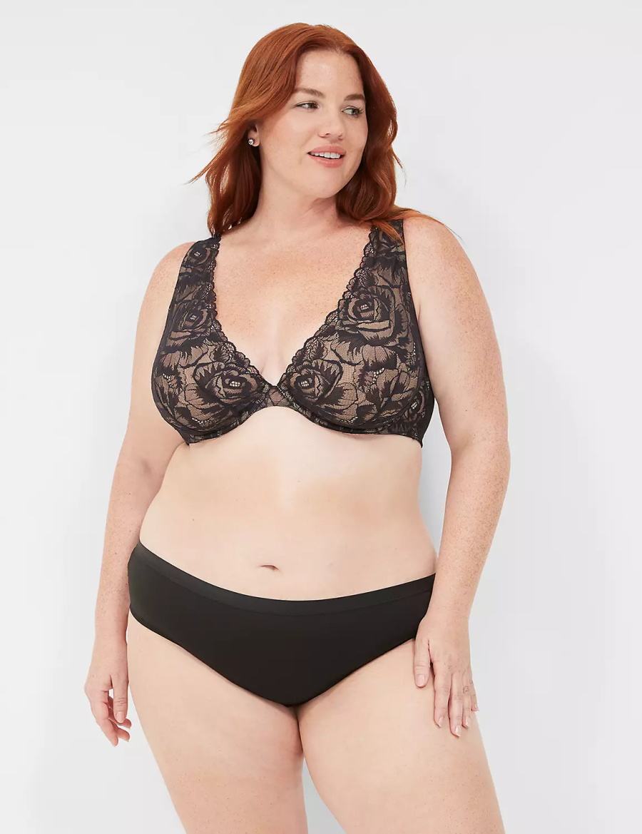 Lane Bryant No-Show Lace-Back Hipster Panty Dames Zwart | MGG384XR