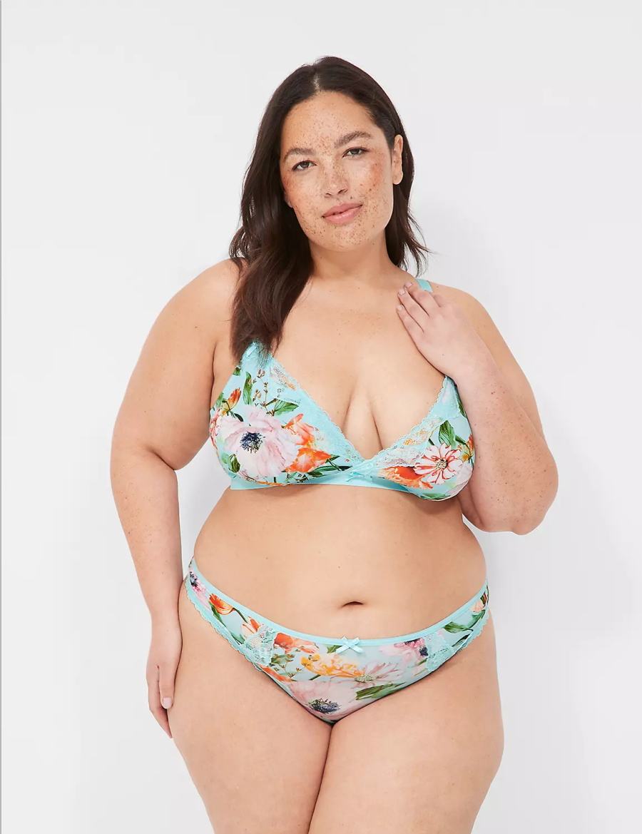 Lane Bryant Printed Lace-Trim Tanga Slips Dames Turquoise | HZO7919VP